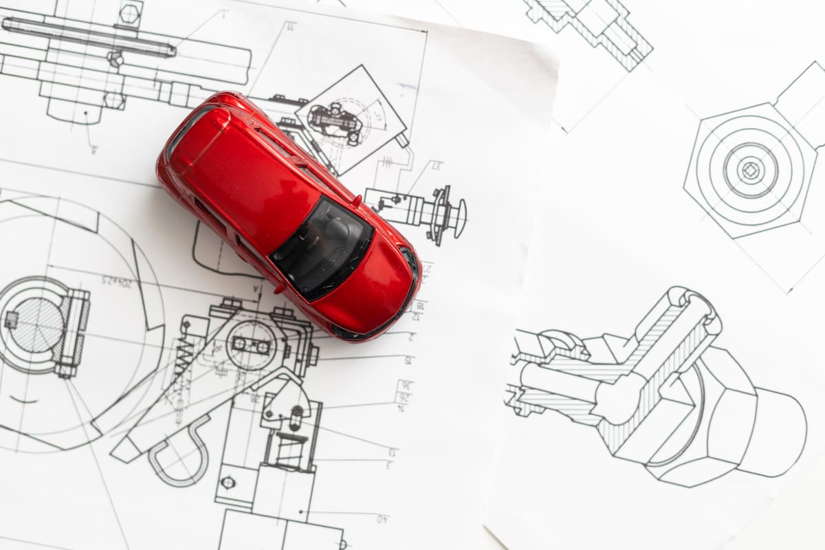 small car model and blueprint sheets 2024 09 03 23 35 03 utc(1)